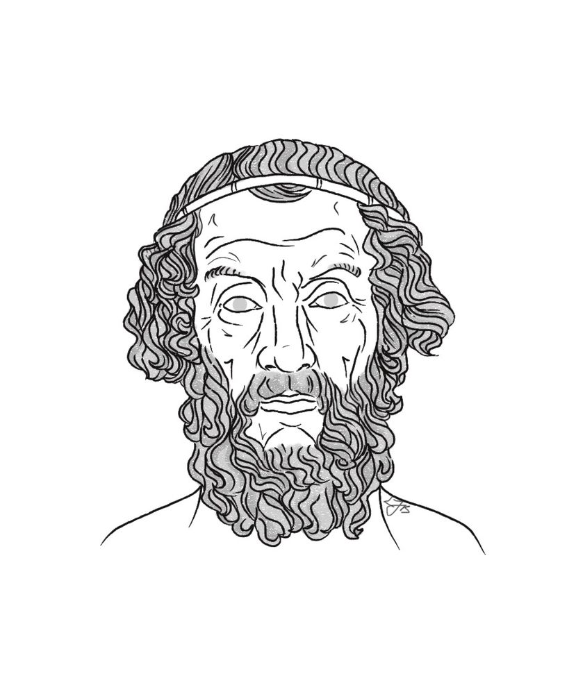 A lineart drawing of Homer, from You Are Odysseus 
