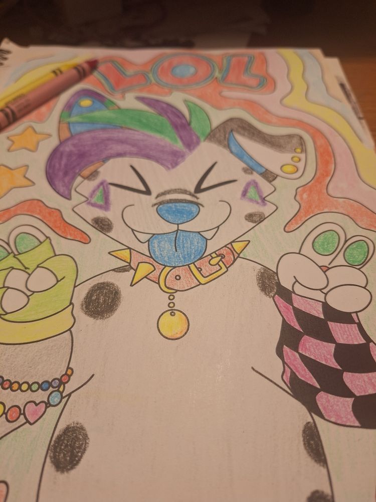A different a great of the previous photo. It's a printed page from my coming-soon coloring book, colored in with crayon.