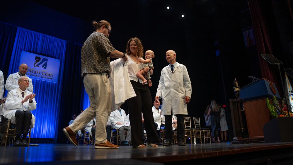 Medical student Sarah Dorfman is joined on stage by her baby