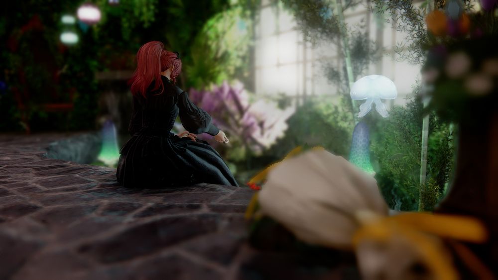 A different perspective of the previous shot, this time from behind with flowers in the forefront. 