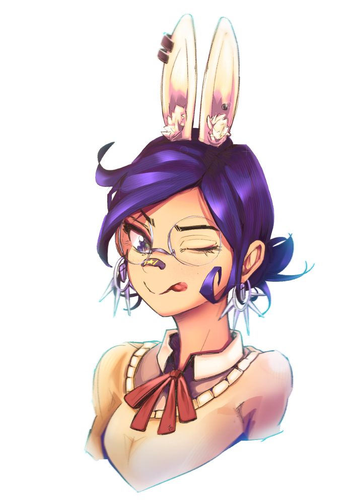 Shiny drawing of NeeshNeesh on twitchtv. Bustshot with a cheeky wink and a "bleh :P" expression.