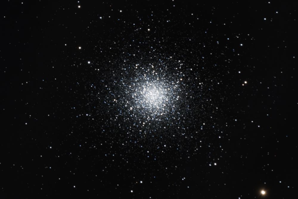 Bright circular cluster of stars growing more dense as you approach the center of the image. More details in my gallery: https://app.astrobin.com/i/74e8qp