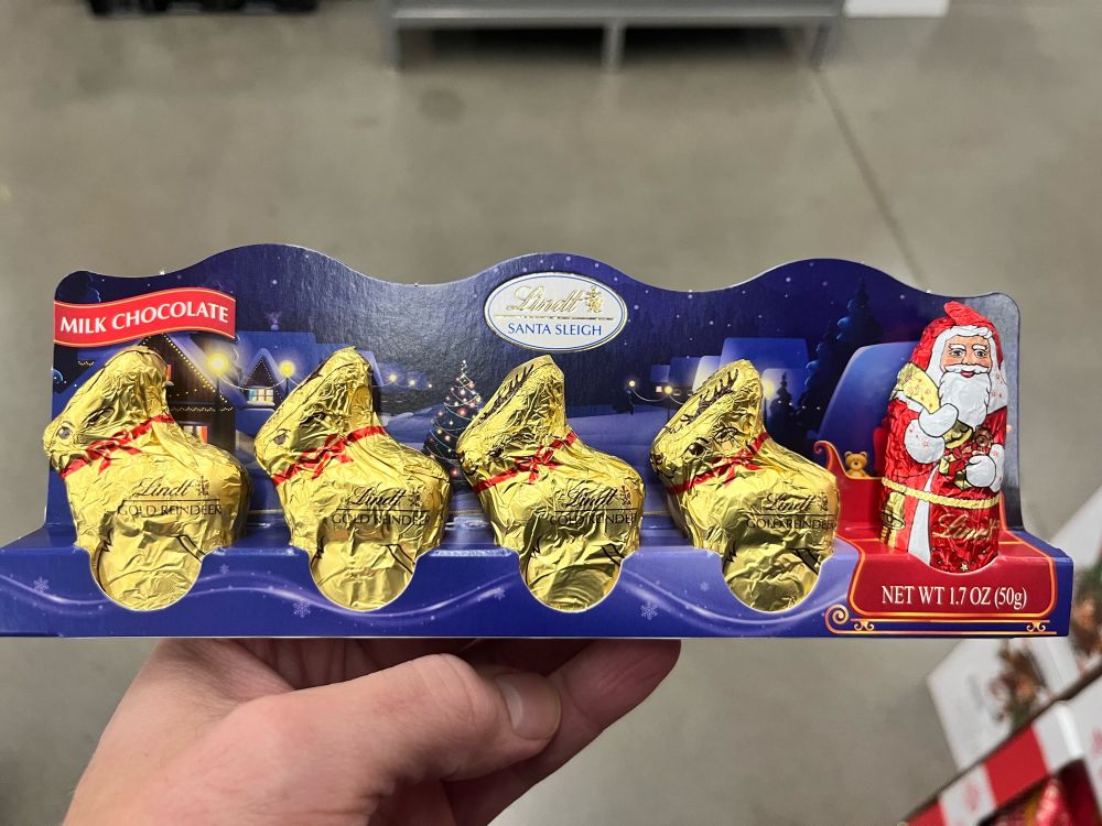 Chocolate Santa with Easter bunnies in place of reindeer 
