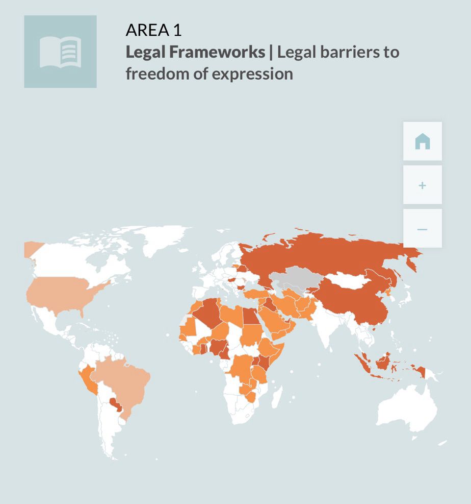 World map of countries with laws and regulations that effectively restrict freedom of expression on queer-related issues. Source: ILGA World Database