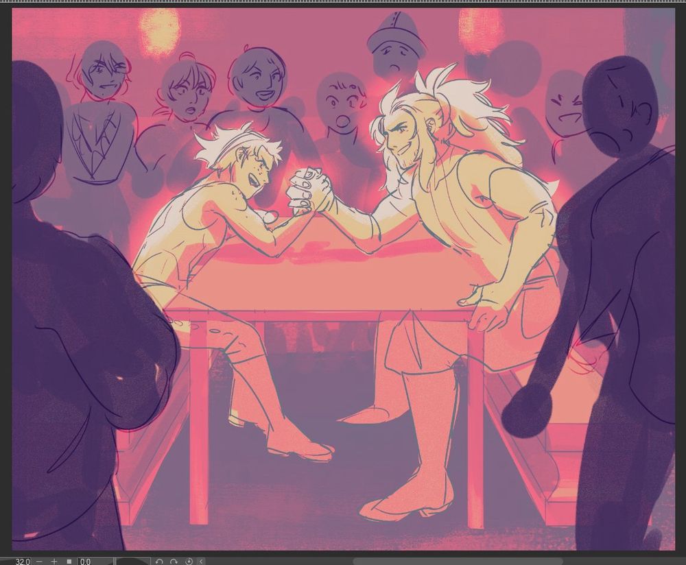 A sketch of Ryoma and Scarlet arm wrestling, set during the time Ryoma was undercover in Cheve. 