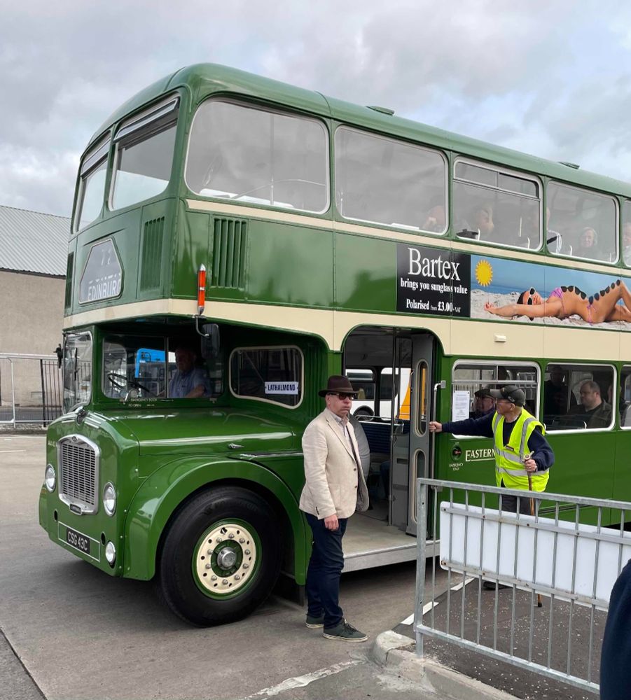 A vintage double decker bus