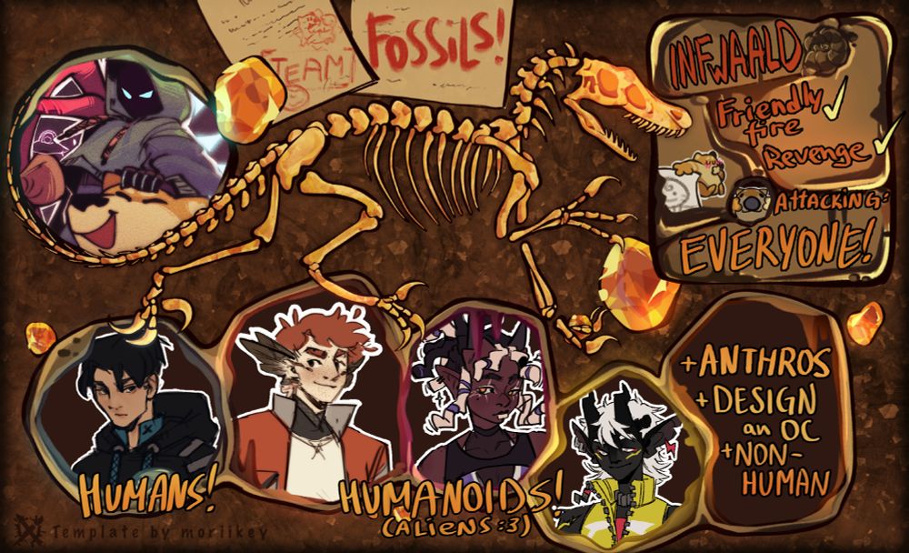Artfight 2025 team fossils ID card made by moriikey on toyhouse