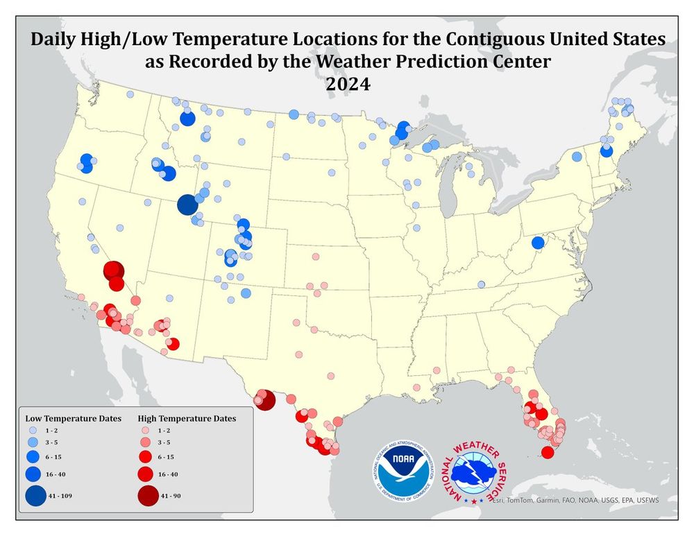 Here are locations where national high/low temps were observed in 2023 and 2024 (larger circle = greater number of occurrences). 

Canaan Valley, WV gets the award for lowest national temp a few times a year, mostly in the spring and fall on clear and calm nights like these.