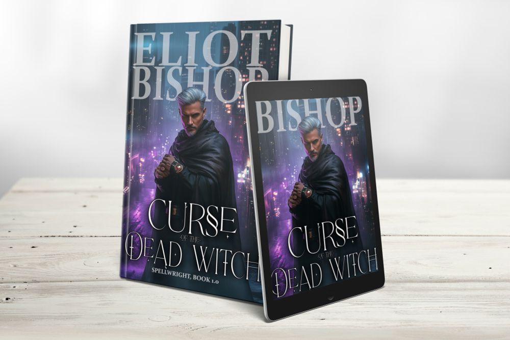 Picture of a hardcover print book and a matching cover on a tablet or eReader. 