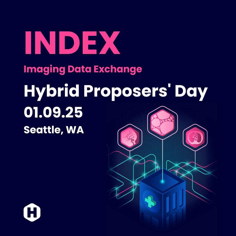 INDEX: Imaging Data Exchange Hybrid Proposers' Day will be on 01/09/25 in Seattle, WA. Abstract image on a dark blue background. 