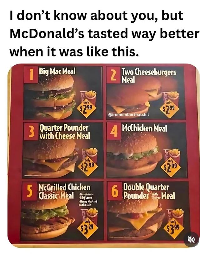 Old McDonalds menu.