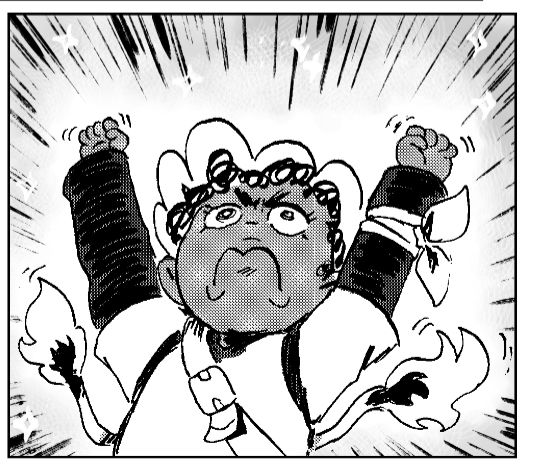 Zettie from the webcomic Sun Princess with her fists raised looking PROUD