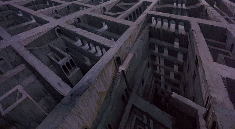 A matte painting of an impossibly intricate labyrinth from the 1990 film Hellbound: Hellraiser 2. The effects were by Cliff Culley from what I can find.