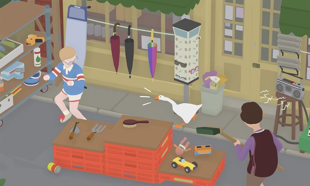 A screenshot from the video game Untitled Goose Game