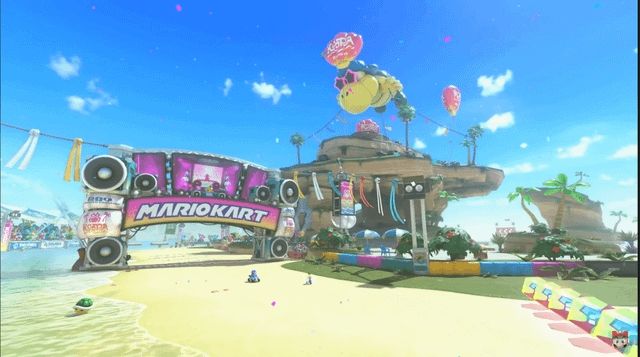 A beach level from Mario Kart World for the Nintendo Switch 2 