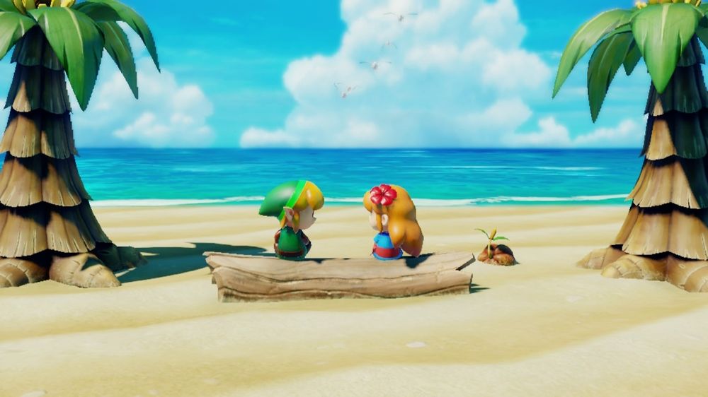 A beach scene from the Switch remake of Links Awakening 