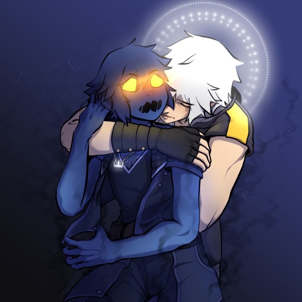 Kingdom hearts art of riku holding on to an anti form or rage form sora