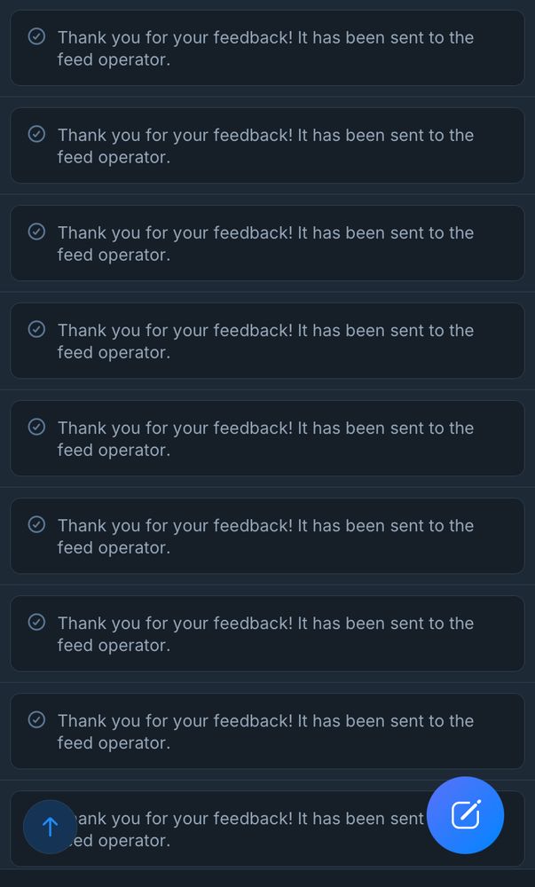 a screen full of “thank you for your feedback” badges from a stream of nothing but brain dead politics takes 