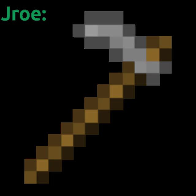 a pixel art of an axe with the name jroe written on the bottom