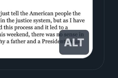 Screenshot of ALT button in lower right of an image shared in Bluesky that allows blind and low vision users to read the textual description of an image they may not otherwise be able to experience.