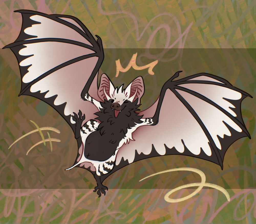 digital art of a cheeky bat character, spreading its wings and sticking its tongue out playfully