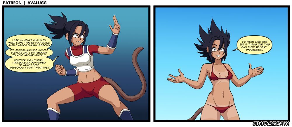 I was still going with the personal trainer angle for her here and also introducing her "armor deals" and also an excuse to draw her in a bikini