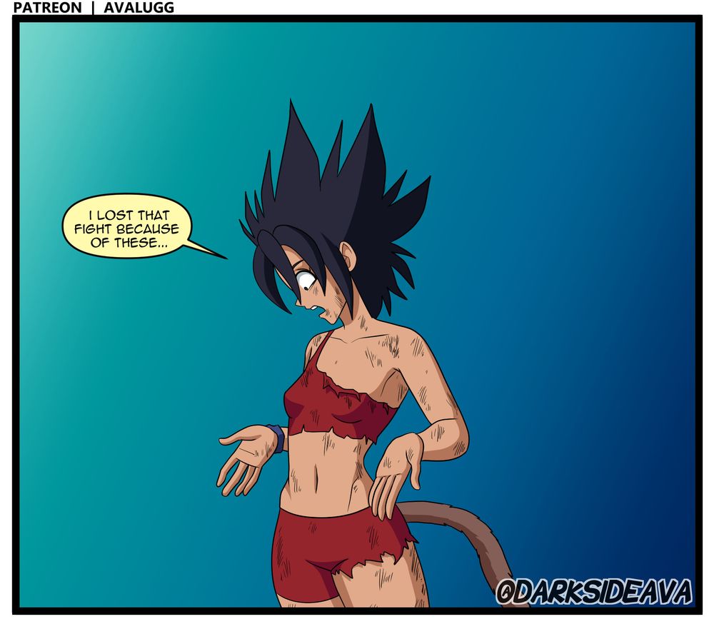 battle worn Anelin looking at her "gains"