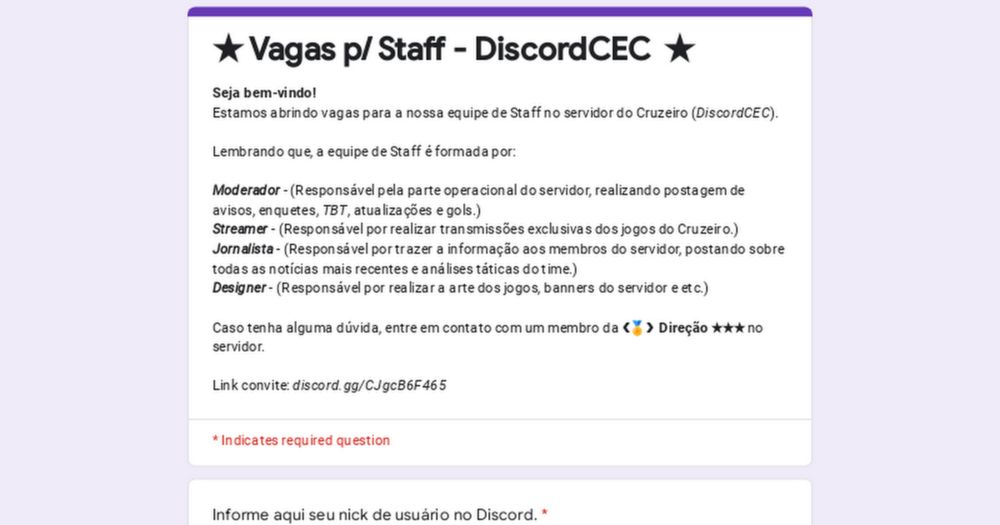 ★ Vagas p/ Staff - DiscordCEC  ★