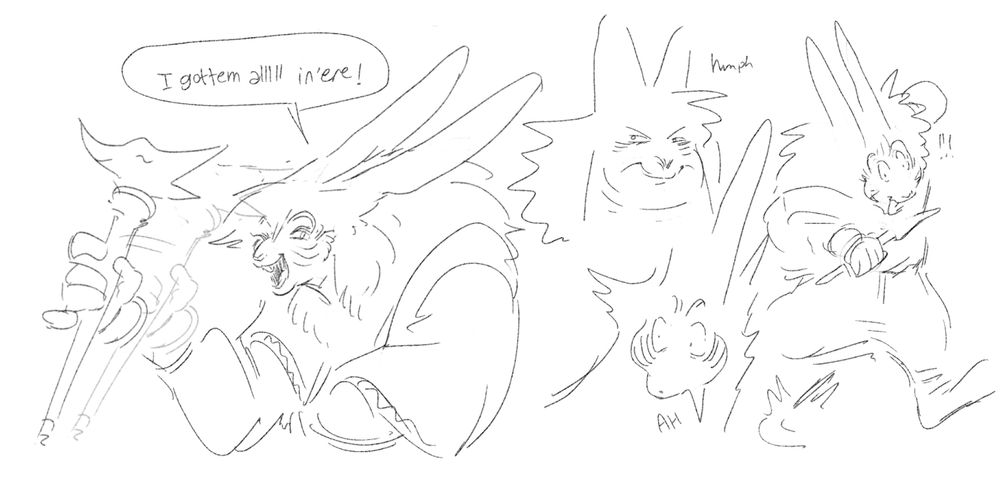 a sketchpage of a bunny mage character