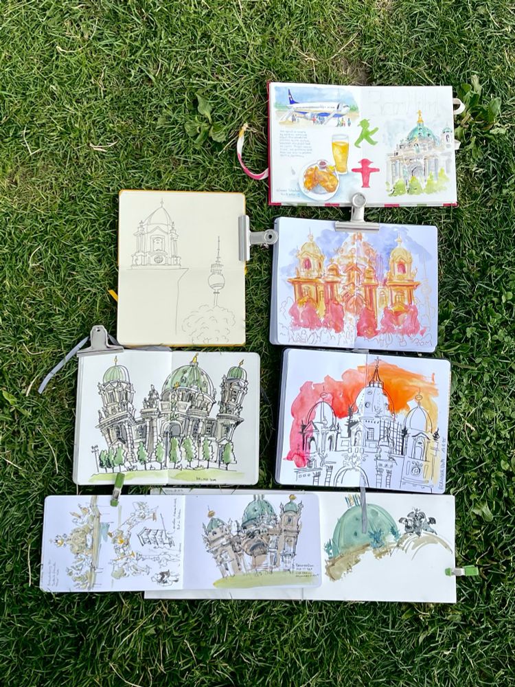 A sketchbook throwdown with 7 sketchbooks.