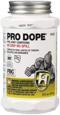 An 8 oz plastic bottle of Hercules Pro Dope Thread Sealant, aka "pipe dope".