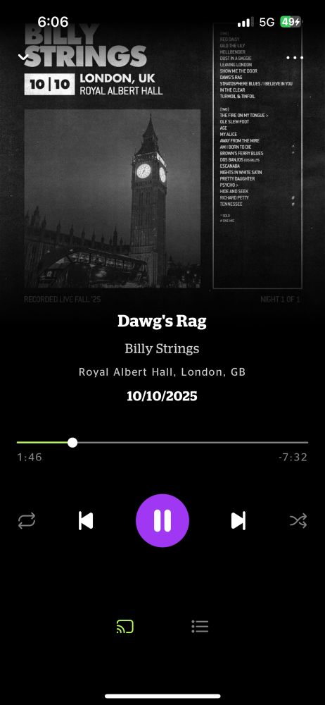 Dawg’s Rag by David Grisman covered by Billy strings in London