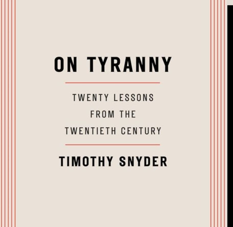 The cover for the book 'On Tyranny' by Timothy Snyder