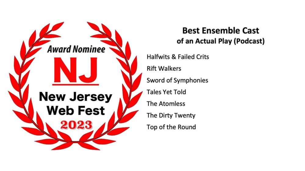 NJ webfest 2023 laurel for best ensemble cast in an actual play podcast featuring the Atomless 