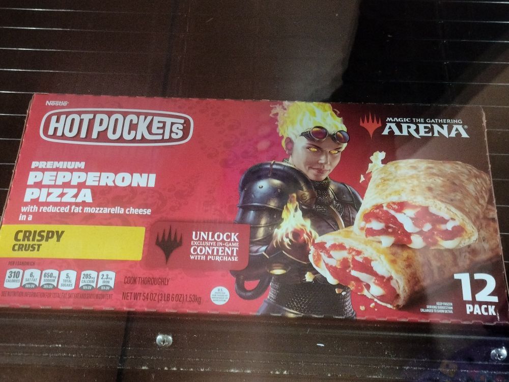 Chandra from Magic the Gathering on a hot pocket box