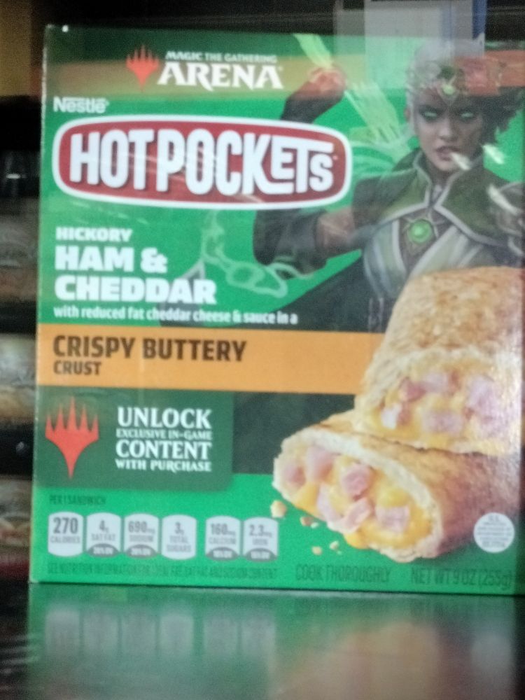 Character from Magic the Gathering on a hot pocket box