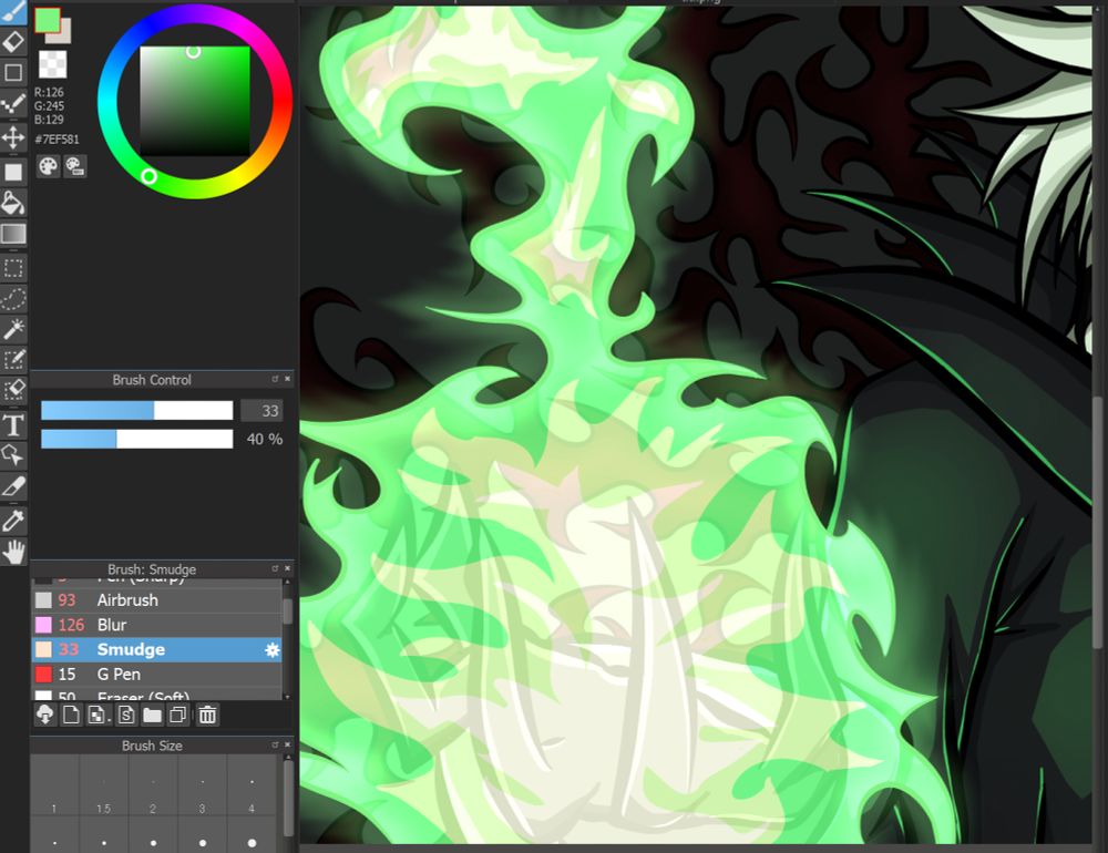 A close up preview of an artwork in progress.