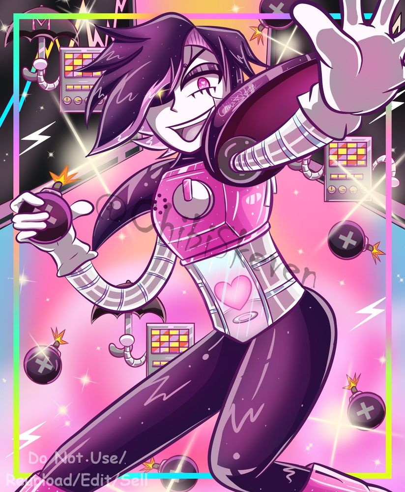 A half body illustration of Mettaton EX from Undertale. 