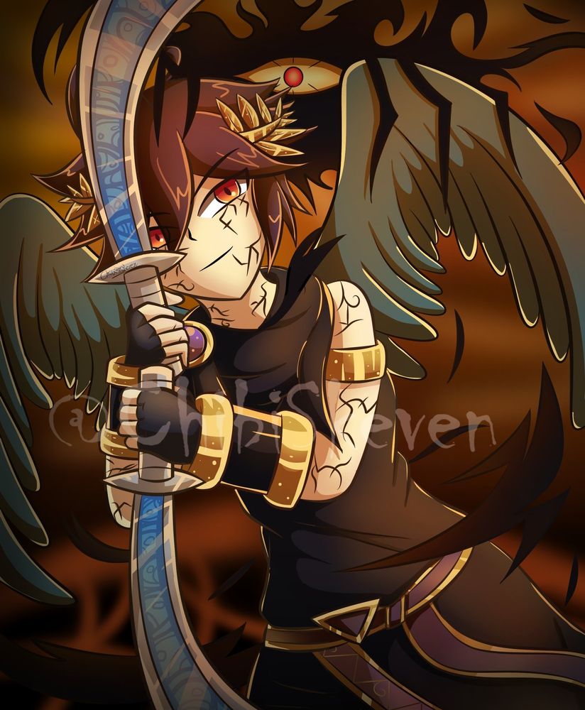 A half body art of Dark Pit with the Chaos Kin from Kid Icarus: Uprising.
