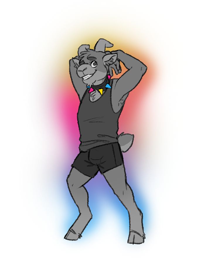 Story goat with pan colored spiked collar on