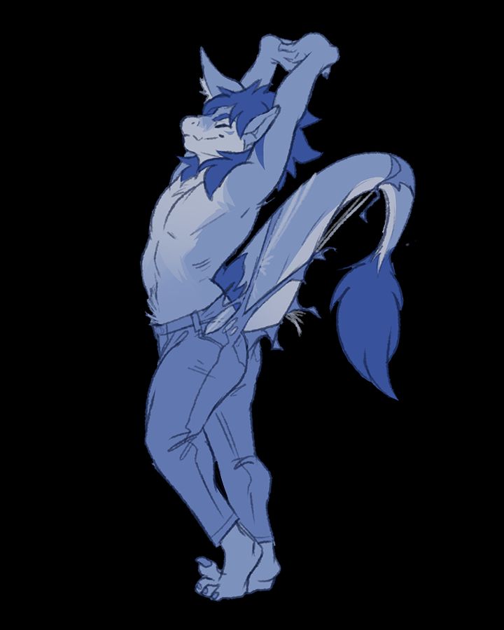 As Cynra stretches out they transform into a fluffy dragon, their tail exploding from their jeans. Oops.