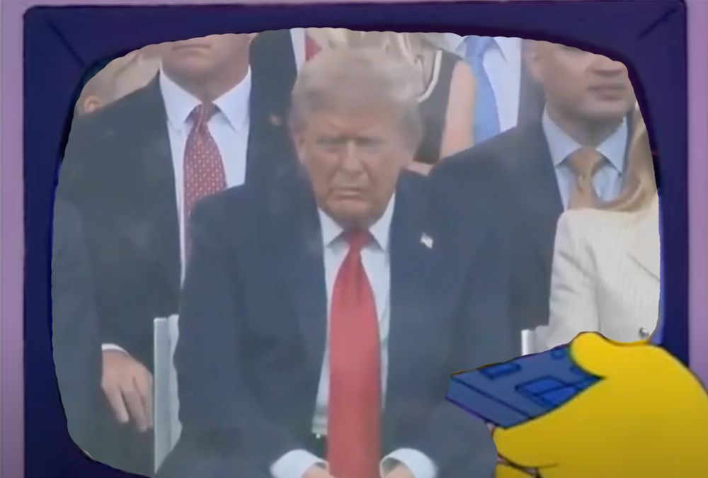 Bart uses the remote to pinpoint Donald Trump's heart breaking at the lack of crowds at his Parade. 