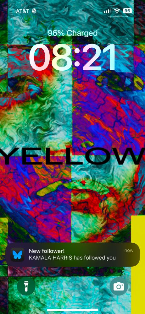 A screenshot of my phone telling me that KAMALA HARRIS is following me.  I'm sure it's really her.