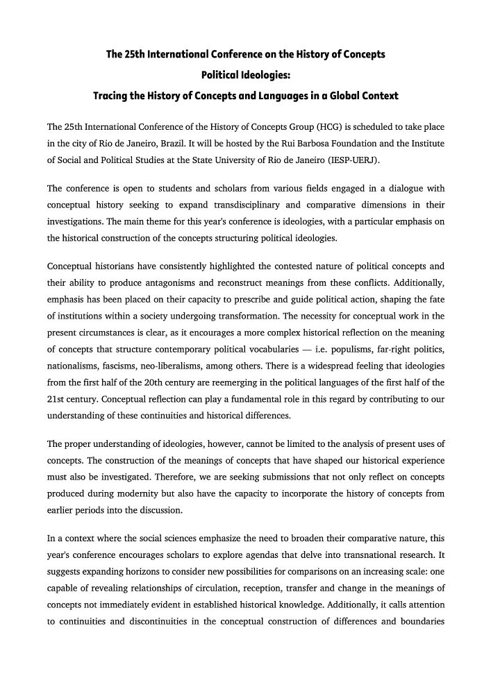 Call for Papers for the 25th International Conference on the History of Concepts 2024