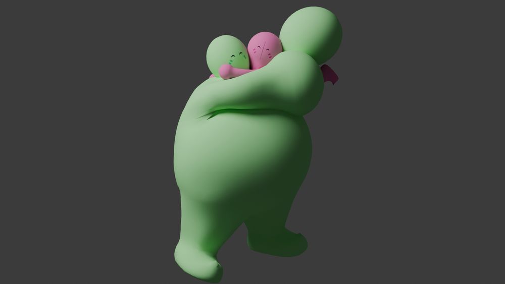 Lill embracing Bigg, lifting him high off the ground in her arms while his wrap around her head.