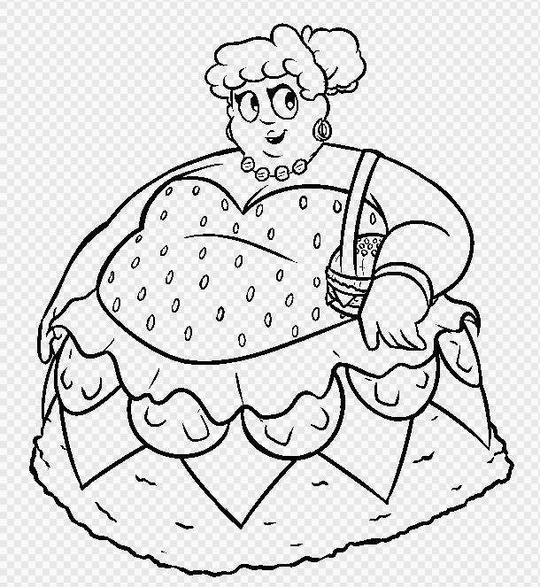 Burger wearing a burger themed dress, with onion earrings and a pickle necklace. The dress goes from a bun top, followed by lettuce, tomatoes, cheese slices, and a patty for the skirt. She also has a burger shaped bag.