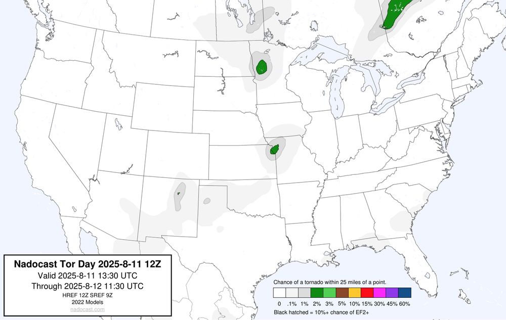 12z Day #Tornado Forecast - a map of the United States depicting areas of various colors to incidate tornado risks