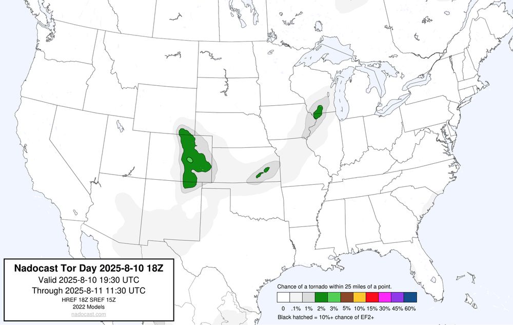 18z Day #Tornado Forecast - a map of the United States depicting areas of various colors to incidate tornado risks
