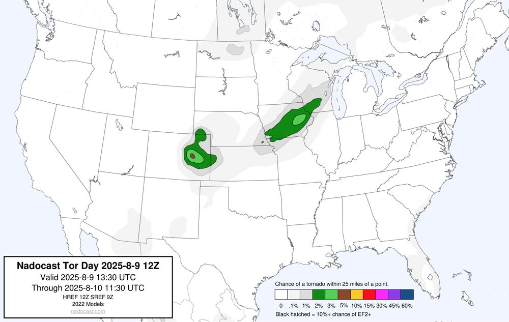 12z Day #Tornado Forecast - a map of the United States depicting areas of various colors to incidate tornado risks