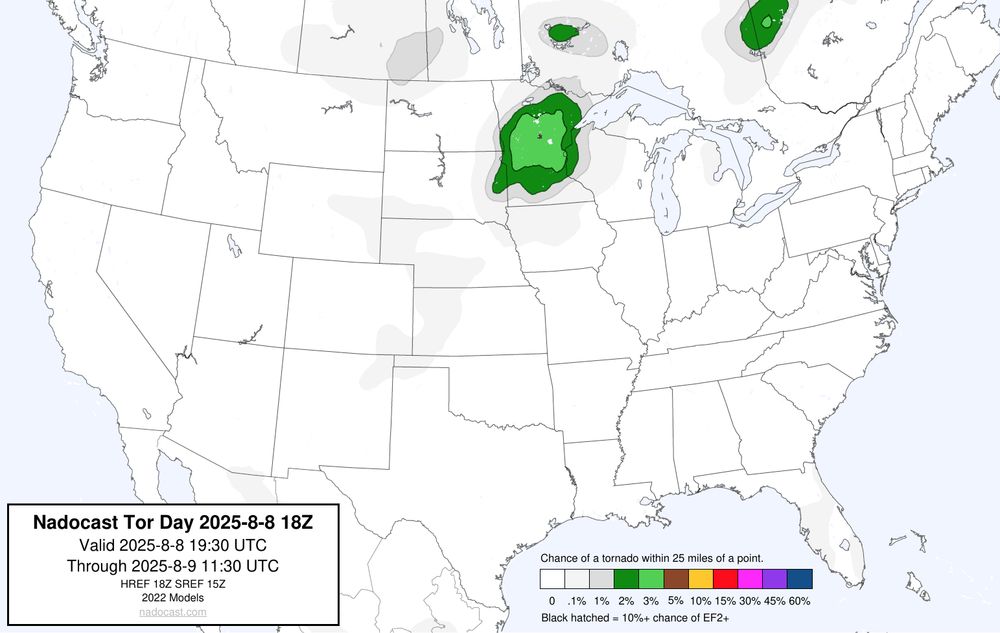 18z Day #Tornado Forecast - a map of the United States depicting areas of various colors to incidate tornado risks